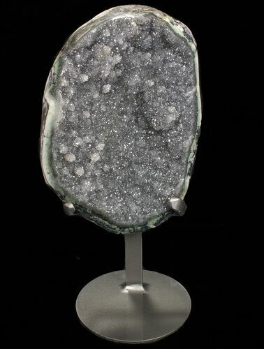 Tall Sparkling Plate Of Gray Druzy Quartz On Metal Stand #76800